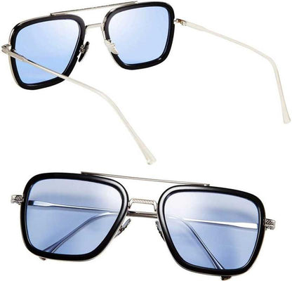 Unisex Blue Silver Retro Square Sunglass